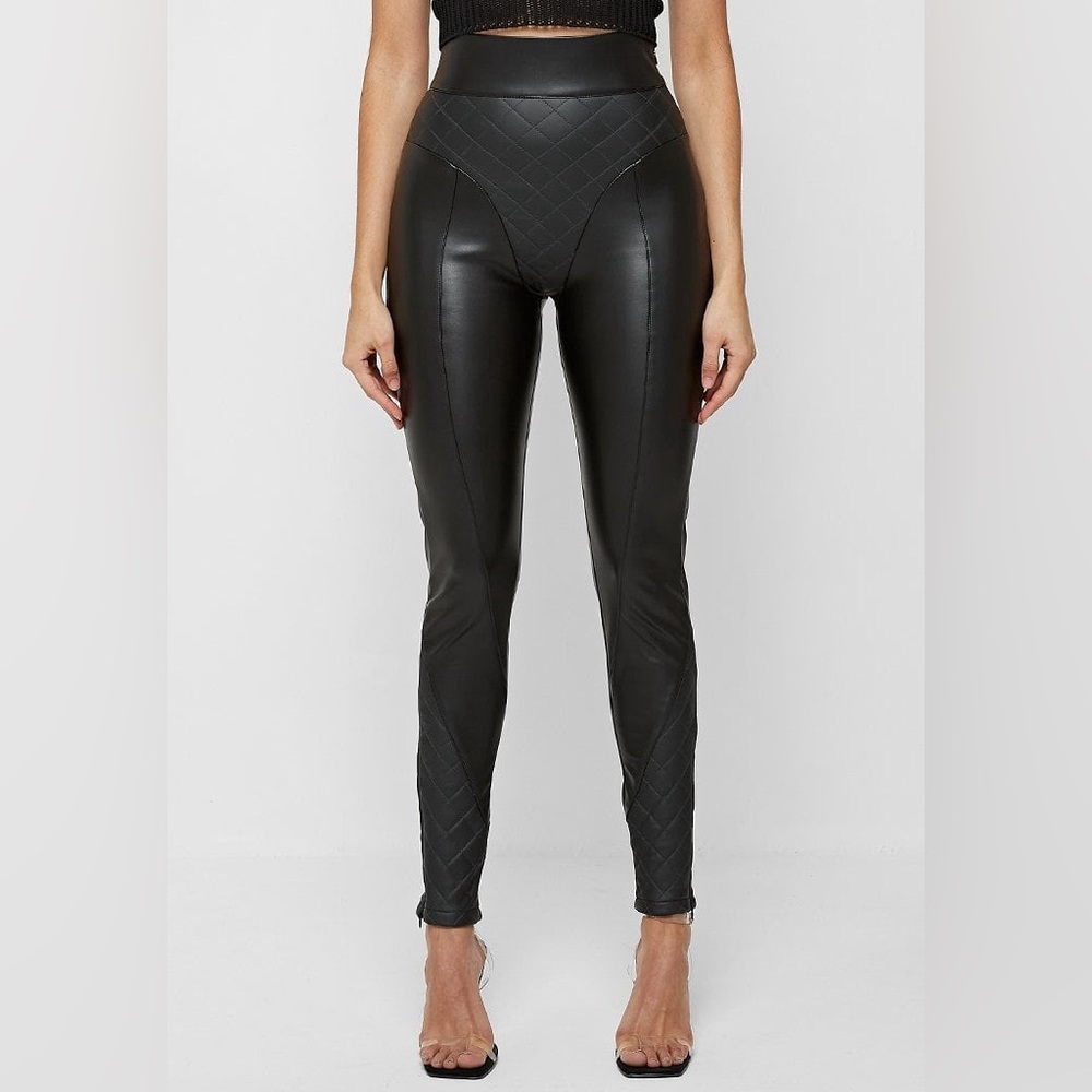 Maniere De Voir Vegan Leather Quilted Leggings Black